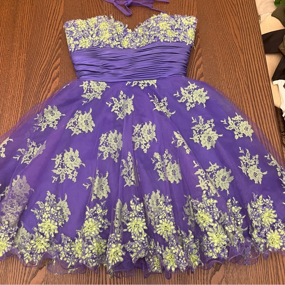 JOVANI | Green and Purple Floral Embellished Formal Dress
